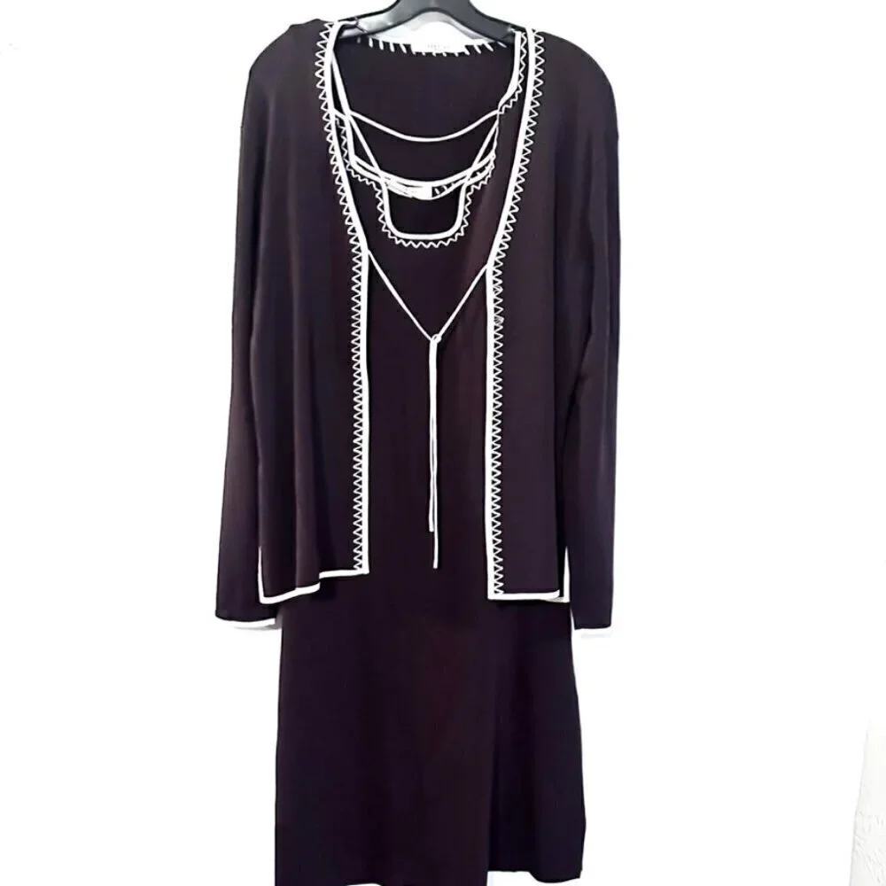Vertigo Paris Two Piece Set Brown Embroidered Dress Jacket Size Large - Picture 1 of 10